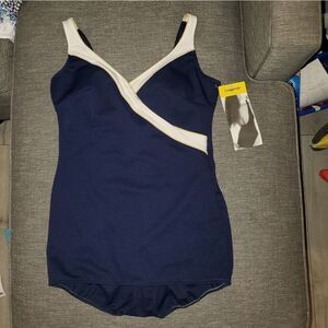 Longitude Sz 14 Navy with cream accent swimdress